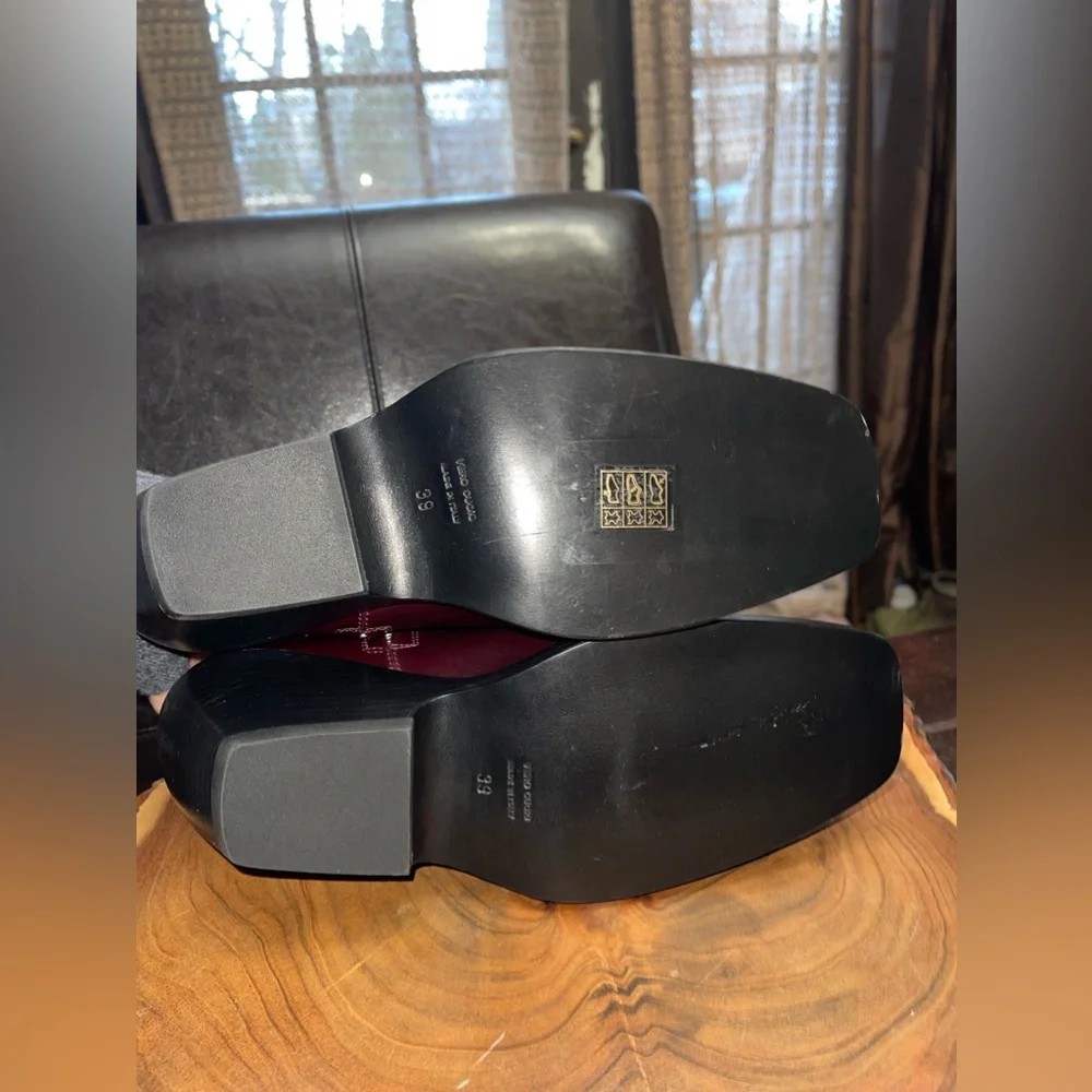 Khaite Hooper Calfskin Burgundy deep wine leather Ankle Booties - Picture 8 of 10